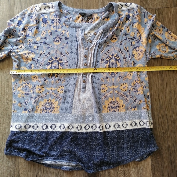 Lucky Brand Tunic Long Sleeve Boho Peasant Blouse Blue/Yellow Size L - Picture 6 of 14